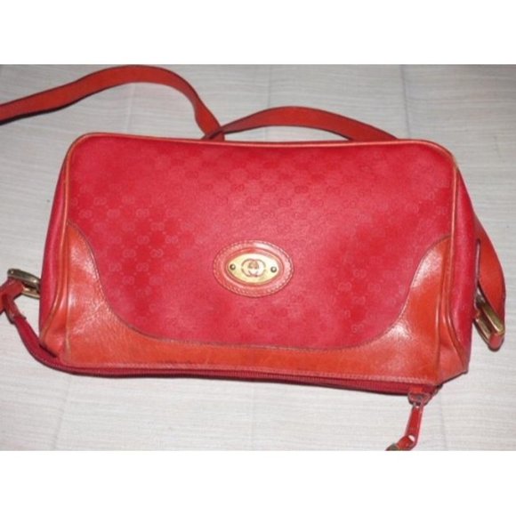 Gucci Vintage Red Leather Small G Logo Coated Canvas and Leather - Picture 2 of 5